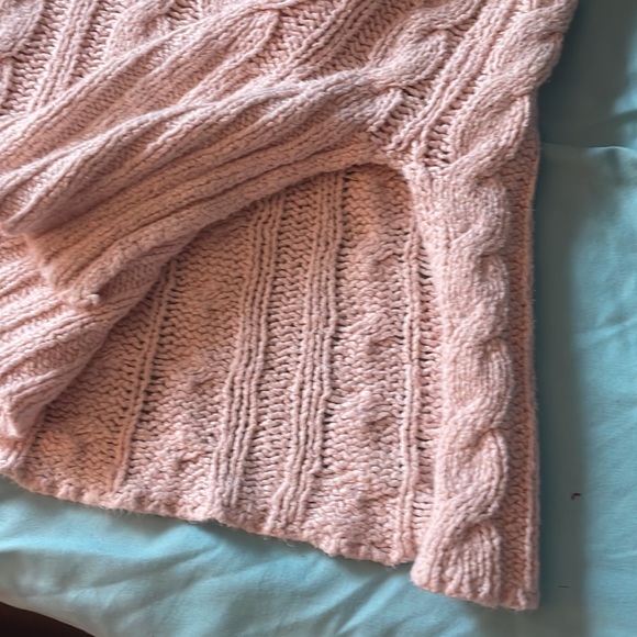 Free people easy cable knit v neck sweater pullover pink tunic small - Picture 9 of 16